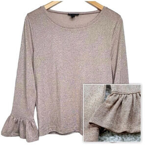 J. Crew Bell Sleeve Metallic Rose Gold Top Medium
